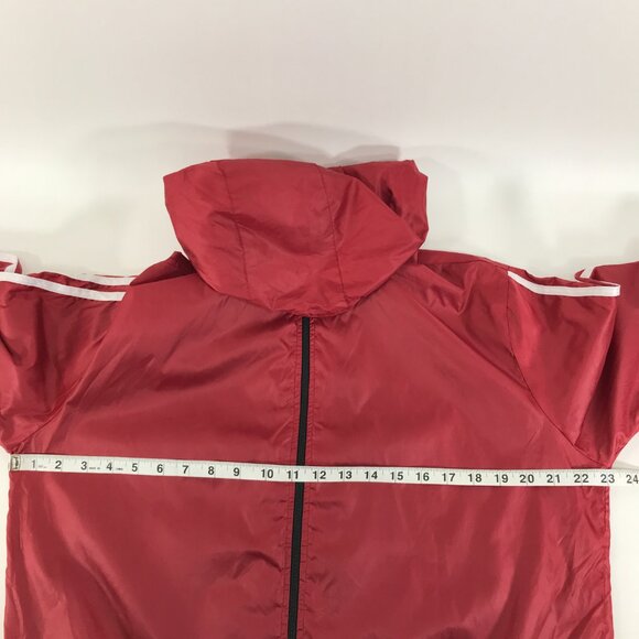 Adidas Essentials 3-Stripes Windbreaker Jacket Women's XXL Red Hooded Activewear - Picture 7 of 10